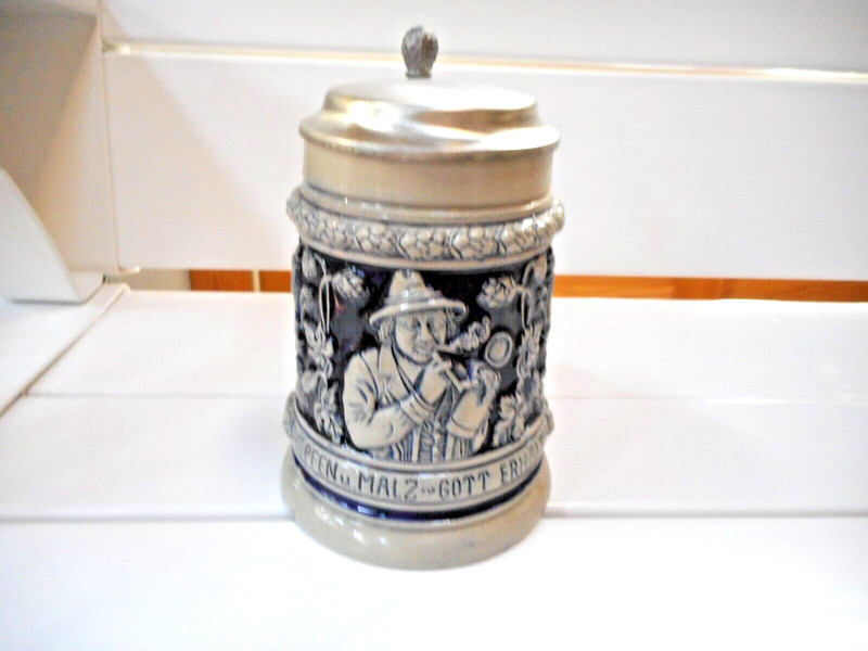 Thewalt HOPFEN u. MALZ GOTT ERHALT'S Lidded GERMAN BEER STEIN #1255 West Germany
