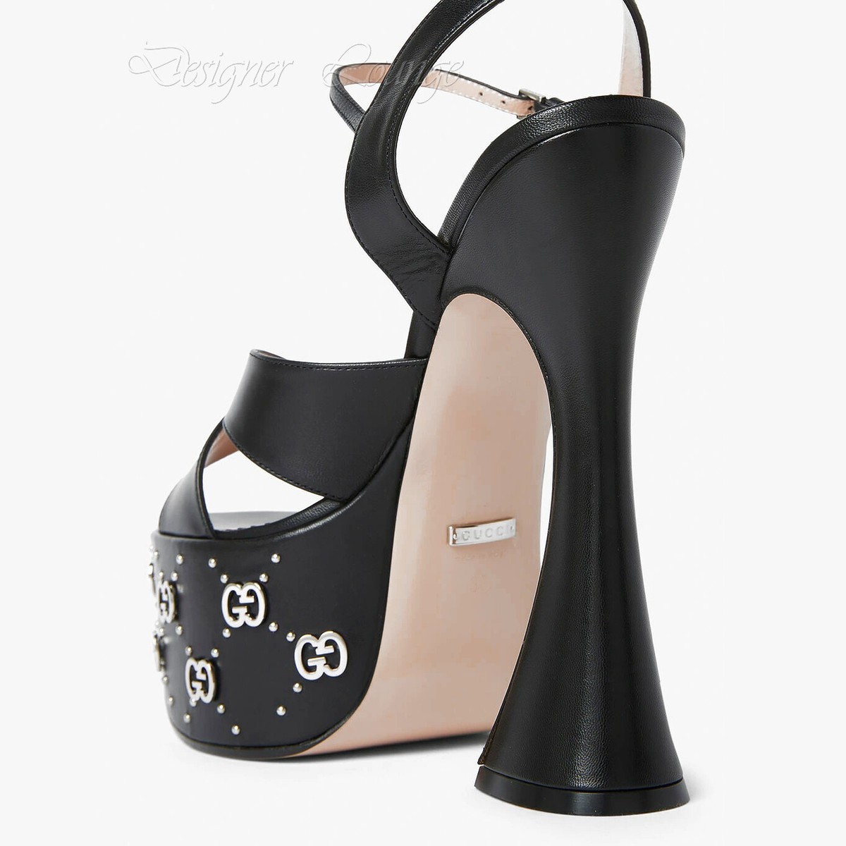 【GUCCI】gucci janaya sndl ld32 NEW GUCCI Janaya Interlocking G Studs Black Leather Platform