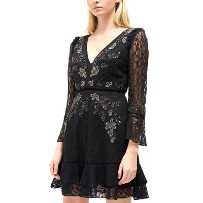 black lace floral embroidered dress