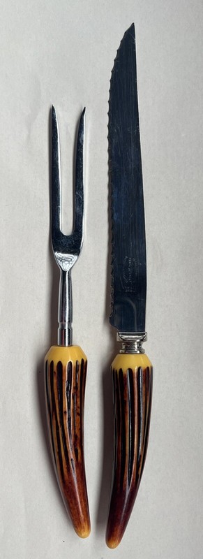 Vintage Carving Set Regent Sheffield England Stag Horn Handles