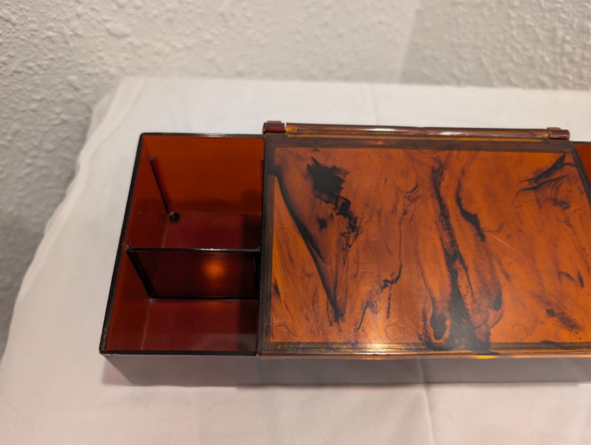 Vintage Faux Tortoiseshell Lucite Vanity Box w Mirror 12” Makeup