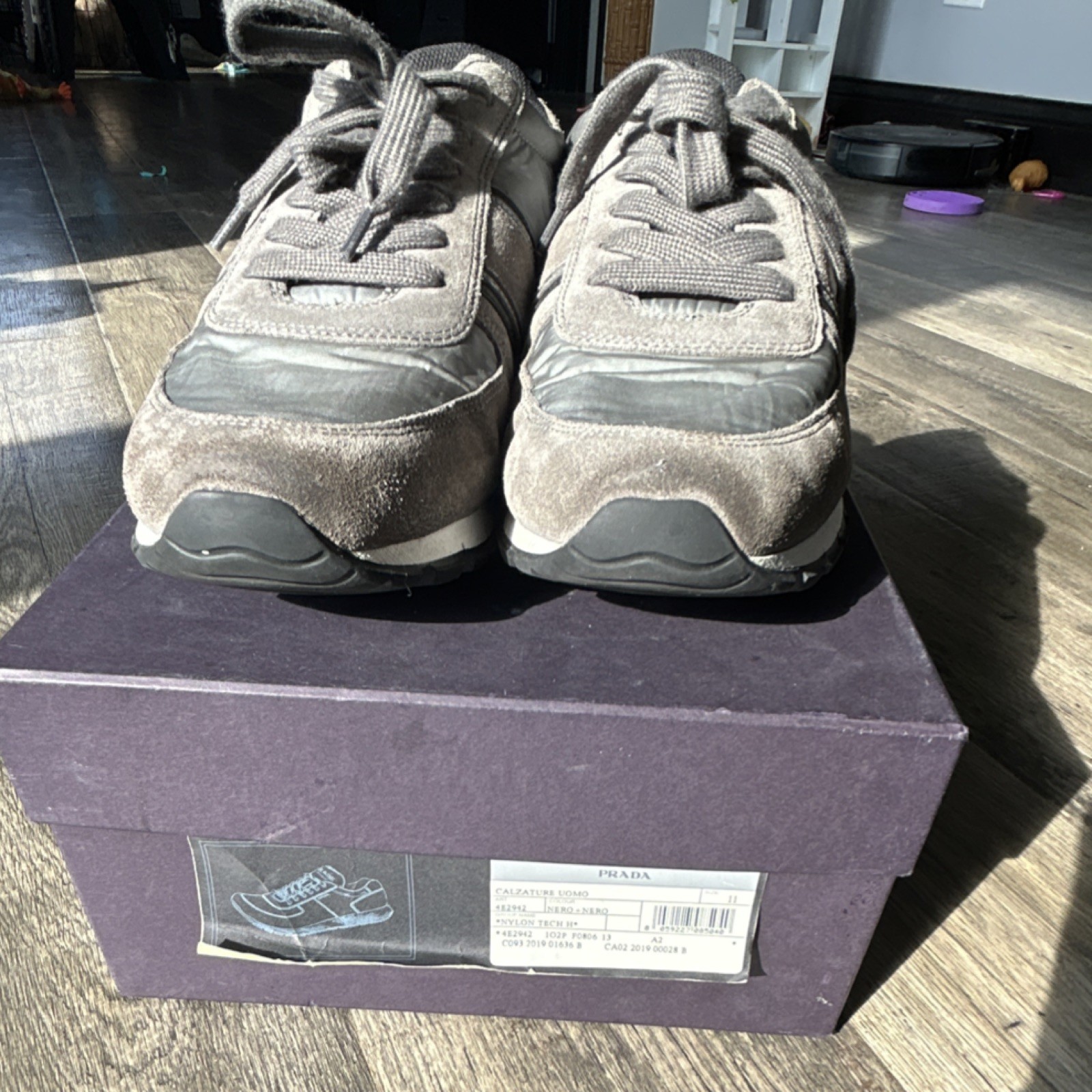 PRADA Nylon Tech H Sneaker Gray Black Nylon Suede 4E2942