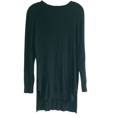 Eileen Fisher Small Stretchy Round Neck Relaxed Black Ribbed Tencel Tunic Dress