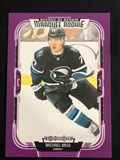 2025-26 OPC Hockey Michael Misa Marquee Rookie Purple #/49 San Jose Sharks RC