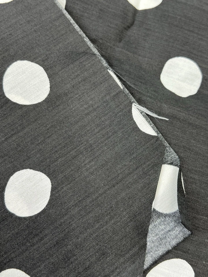 Vintage Cotton Blend Fabric 1 Yard 44" Wide Black Large White Dots Unbranded - Image 3 of 4