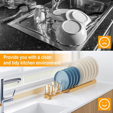 Bamboo Dish Rack - Expandable Plate Rack  Dish Drying Rack for Kitchen Cabin...