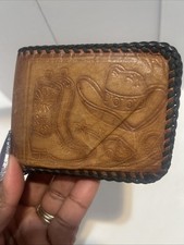 Western Embossed Leather Wallet Cowboy Motif Brown Black Everyday