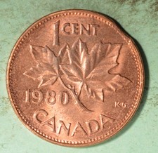 1980 Canada Penny ERROR - Clipped Planchet   - INV#D-255
