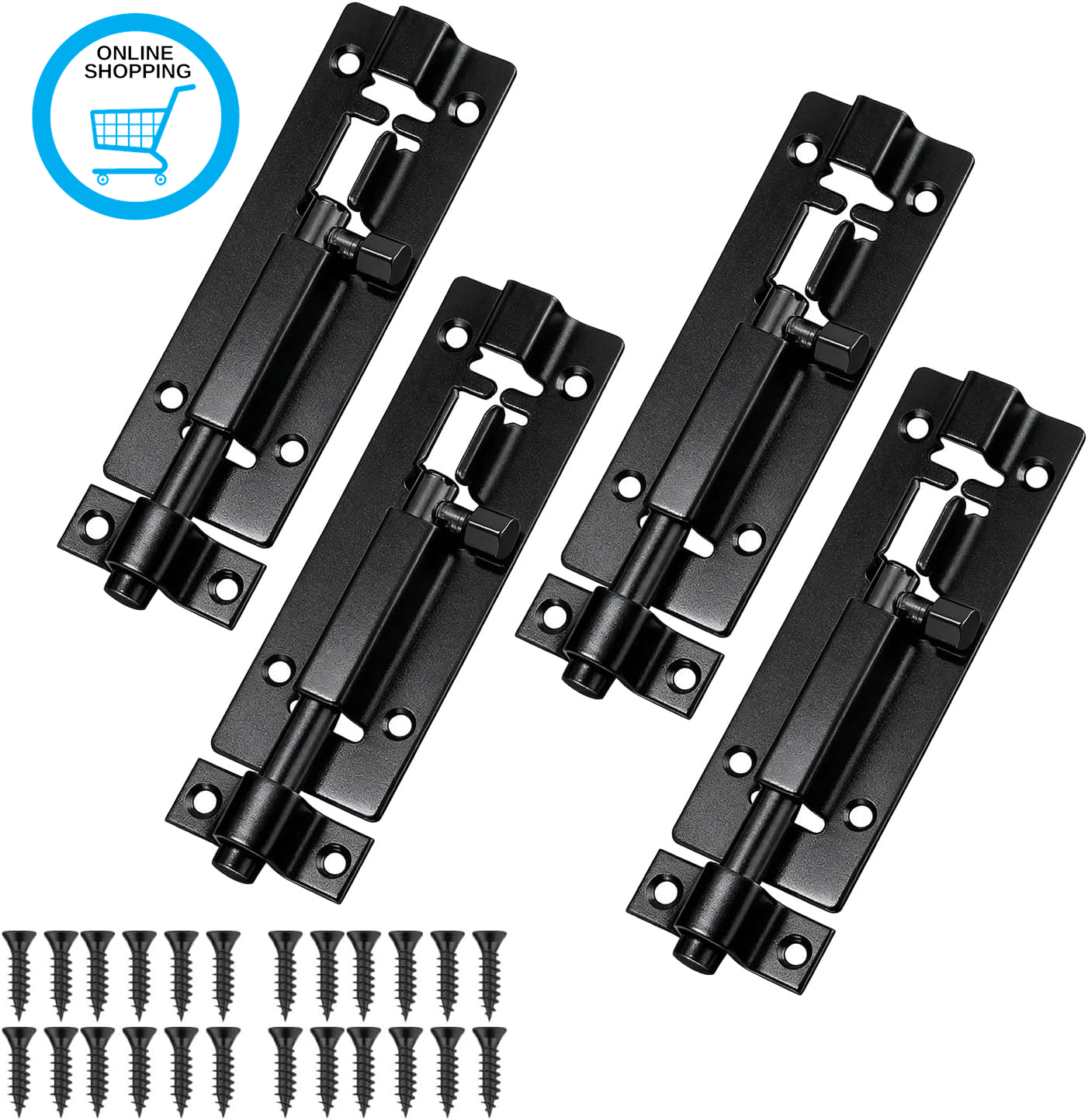  4Pcs Black Stainless Steel Door Bolt Slide Lock,3Inch Heavy Duty Security Slid