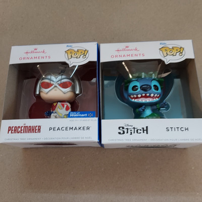 Hallmark Christmas Ornament Lot of 2 Funko Pop DC Peacemaker & Disney Stitch