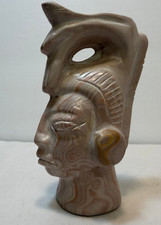 Carved Jasper Stone Head Figure Mayan King Pacal 5.5"