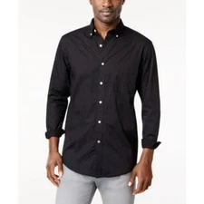 Club Room Shirt Mens Medium Black Micro Polka Dot Poplin Button Up Long Sleeve
