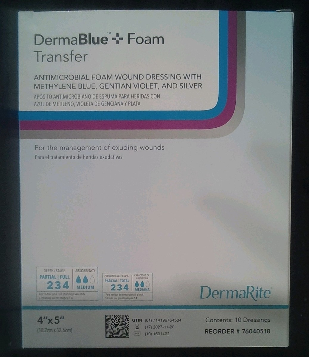 DermaRite DermaBlue Foam Transfer Antimicrobial Dressing 4x5" 76040518 |  eBay
