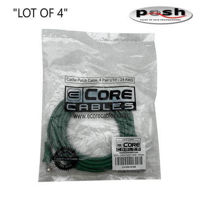 Lot of 4 ECore Cat5e 10FT Patch Cables UTP 24AWG Green 4-Pair NEW