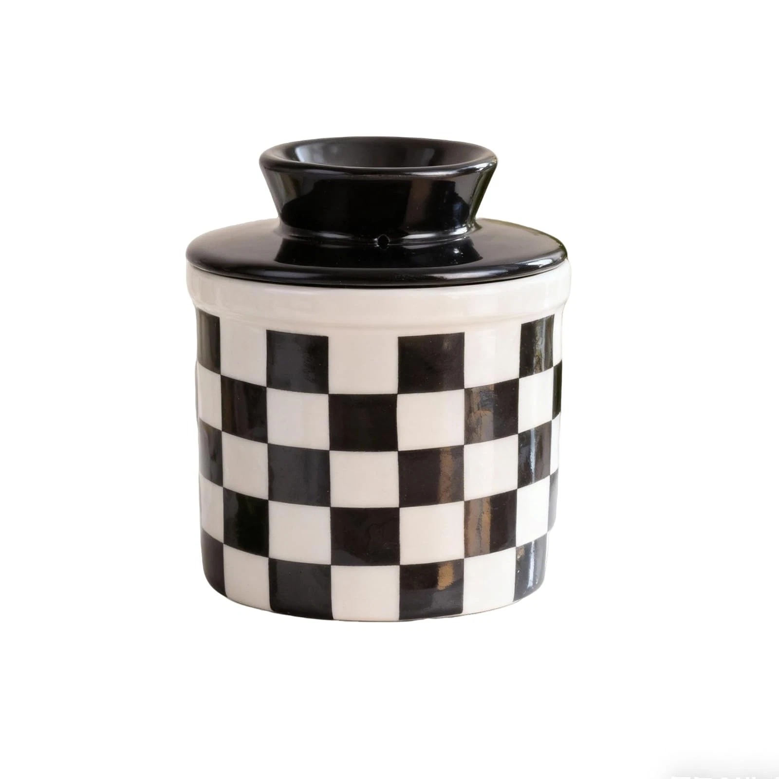 Ceramic Checkered Butter Dishes, Black & White Grid Butter Keeper , Stylish B...