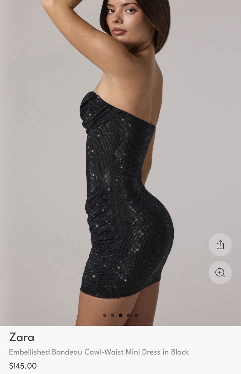 Zara Embellished Bandeau Ruched Backless Bodycon Mini Dress Black | eBay