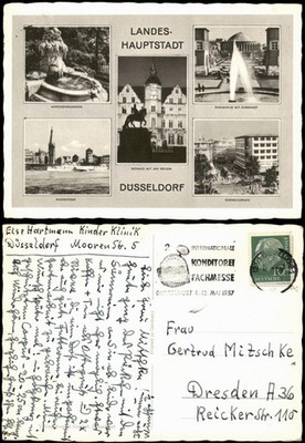 Düsseldorf Mehrbildkarte 1957   mit Maschinenstempel der Konditorei Fachmesse
