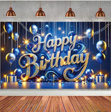 Boys Men Blue Happy Birthday Backdrop Banner Photo Background Party Props