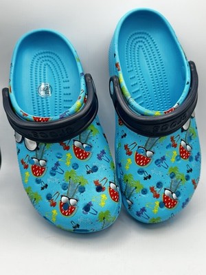 CROCS Pool Blue Palm Tree Watermelon Sunglasses Classic Clogs W 7 Men 5