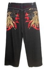RED ANT JNCO STYLE Baggy Jeans Y2K Graphic Wings Hip Hop Skater 32" Waist READ