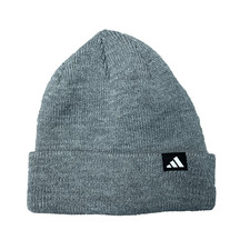 Adidas Men's Gray Acrylic Knit Beanie Hat With Folded Cuff Logo Tag e1525