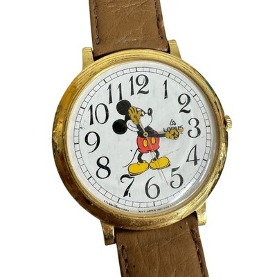 Vintage Lorus Mickey Mouse V501-0A20 QUARTZ Watch Brown Leather Band Untested