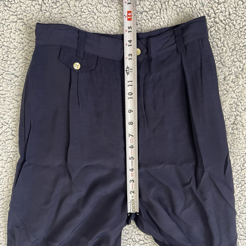 Calça Esprit Collection feminina tamanho 10 perna larga cintura alta plissada rayon azul marinho anos 90 - Imagem 4 de 4