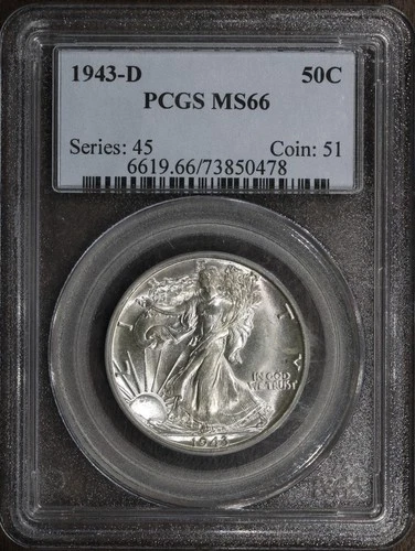 1943-D (MS66) Walking Liberty Half Dollar 50C NGC - GEM