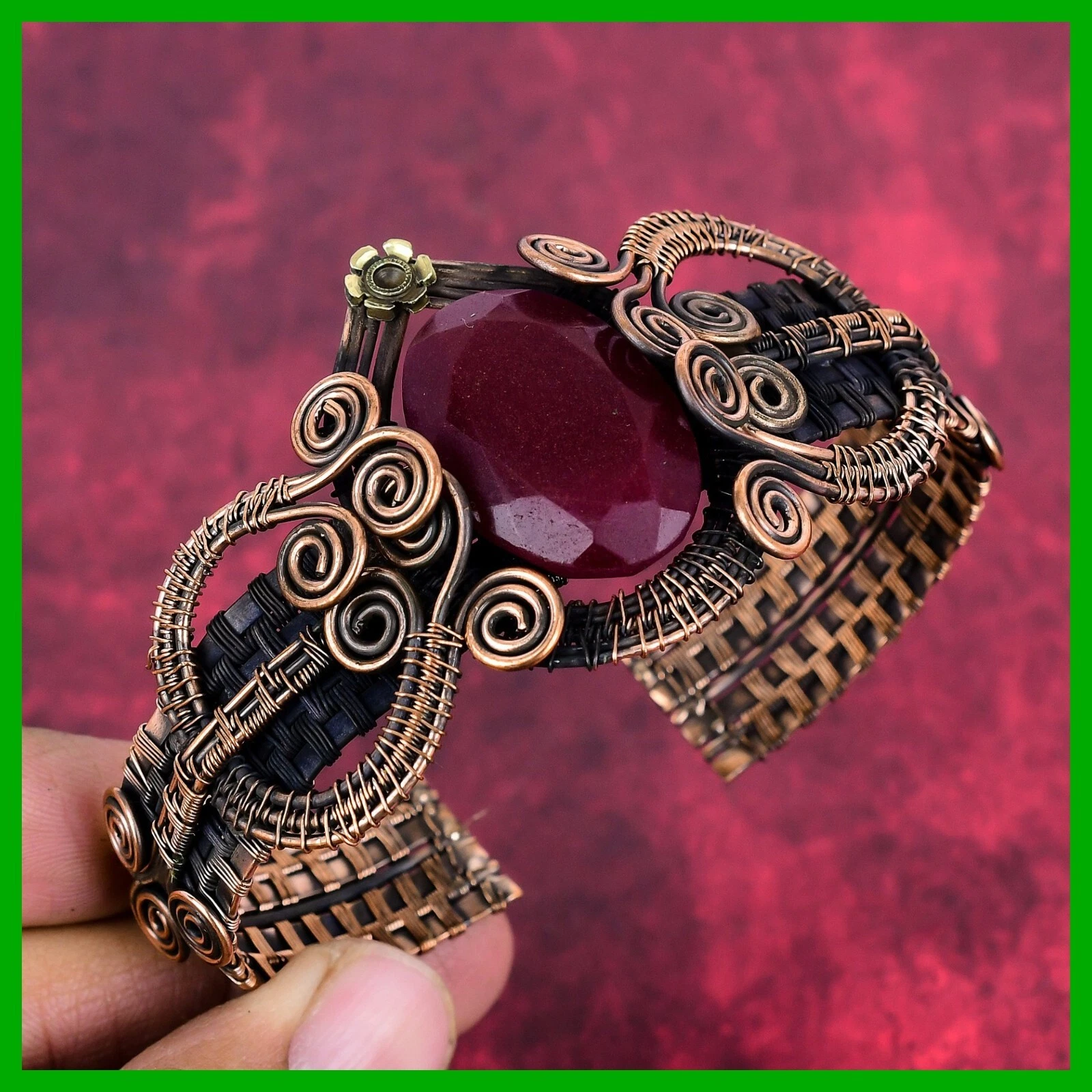 VALENTINO Affare Pasqua Kashmir Rubi pietra rame art deco fiore filo avvolgente bracciale gioielli