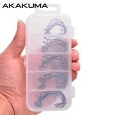 AKAKUMA 50pcs/Box Fishing Hooks Set, Stainless Steel Crank Barbed Hook