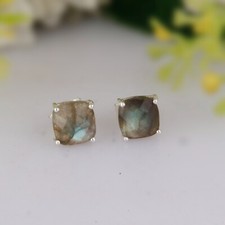 Natural Labradorite Tiny Stud Earrings Solid 925 Silver Minimal Stud For Girls