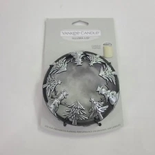 Yankee Candle Illuma-lid 3.25" Snowmen & Trees Candle Jar Topper Silver Pewter