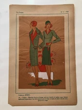 1928 French Gouache Hand Painted Fashion Print -- Titled Green