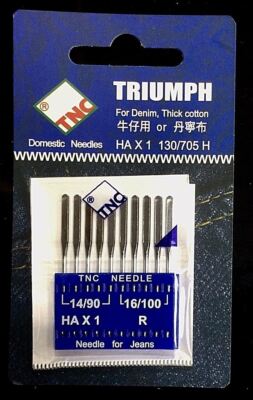 ''TNC'' Sewing Machine Needles Universal  130/705H (HAx1) Denim/Jean  AssortedSize