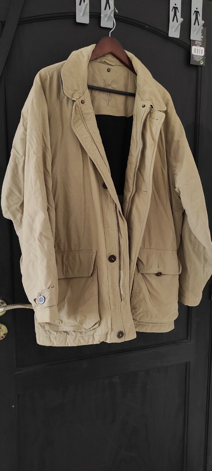 Giacca Cappotto Vintage Uomo Yves Saint Laurent Beige Taglia XL Bottone Cerniera
