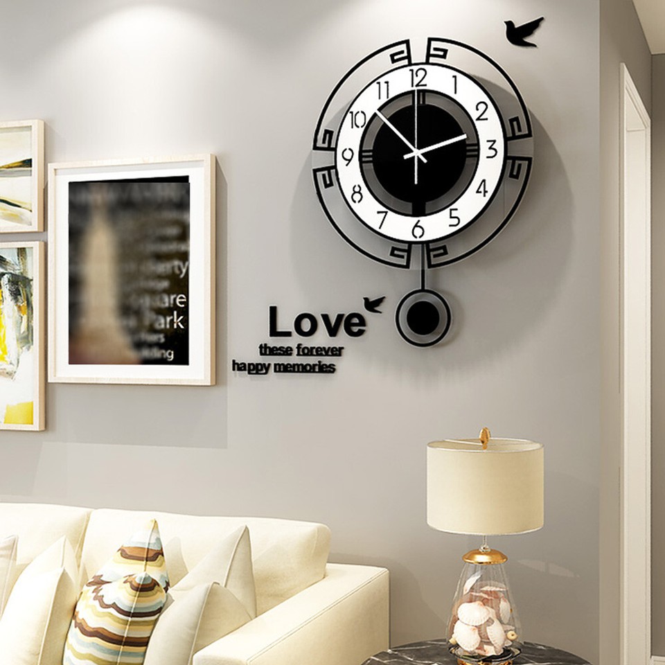 Modern Wall Clock Pendulum Mute Hanging Large Quartz Vintage Living Room Decor | eBay
