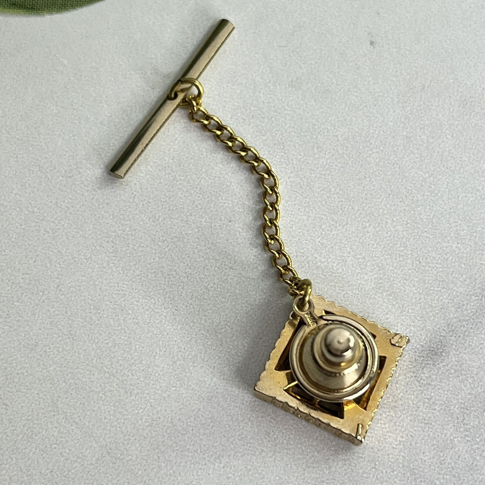 Vintage Gold Tone Barbell Collar Bar Pin & Gold Tone Black Stone Tie Tack Japan