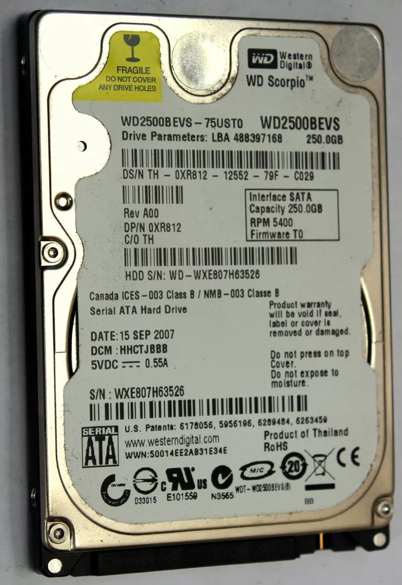 250GB Western Digital WD Scorpio WD2500BEVS SATA Laptop Hard Disk