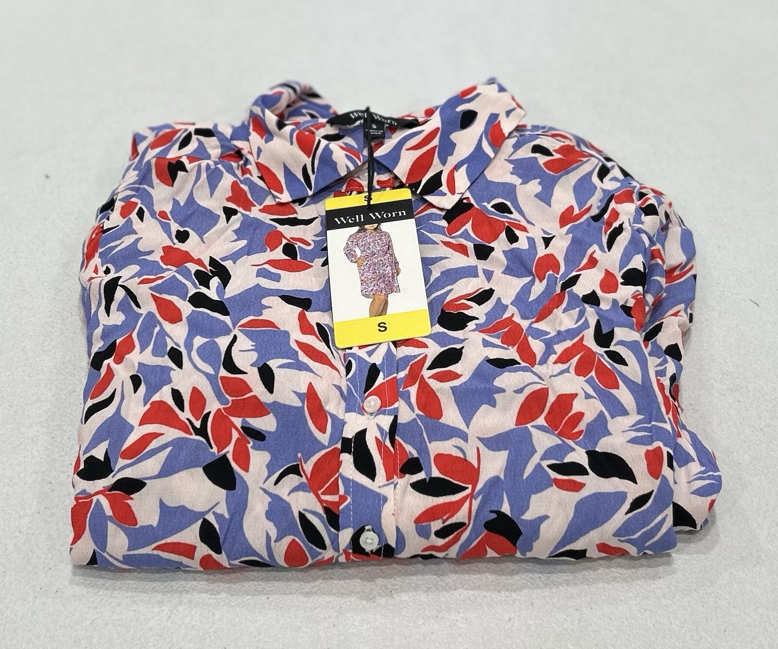 Well Worn Women's Crepe Tie-Belt Long Sleeves Button Dress, Red Print, Size S