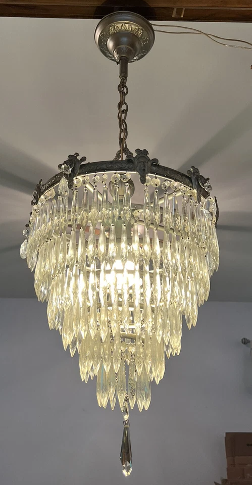 "Antigua araña Art Deco años 20 1930 plata pastel de boda cristal 6 niveles 31""" Foto 3 de 4