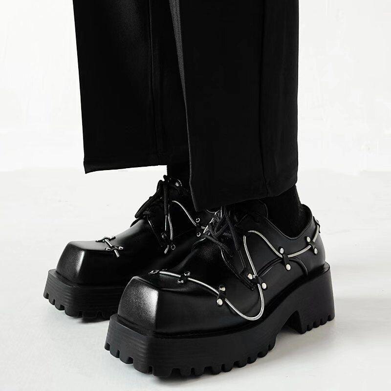 SAOLA Scarpe da lavoro uomo punk platform casual punta quadrata grande stringate oxfords derby