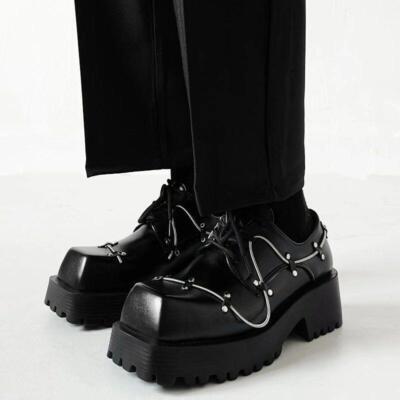 Men's Punk Platform Casual Big square toe lace up oxfords Derby Business Shoes