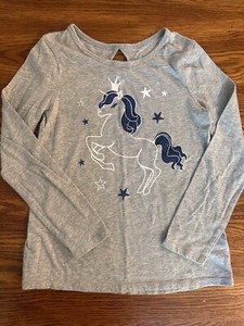 Justice Girls Youth Gray Graphic long Sleeve Shirt size 10 Unicorn Sparkle