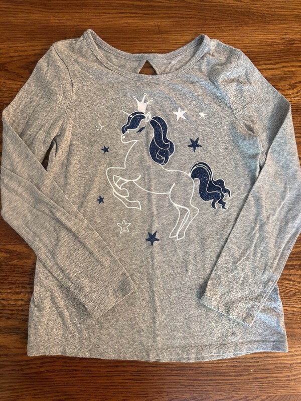 Justice Girls Youth Gray Graphic long Sleeve Shirt size 10 Unicorn Sparkle