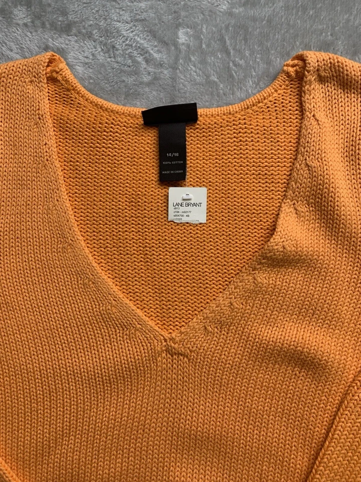 Suéter Lane Bryant Mujer 14/16 Naranja Algodón Cuello en V Mangas Largas Top Nuevo con Etiquetas W272 Foto 2 de 4