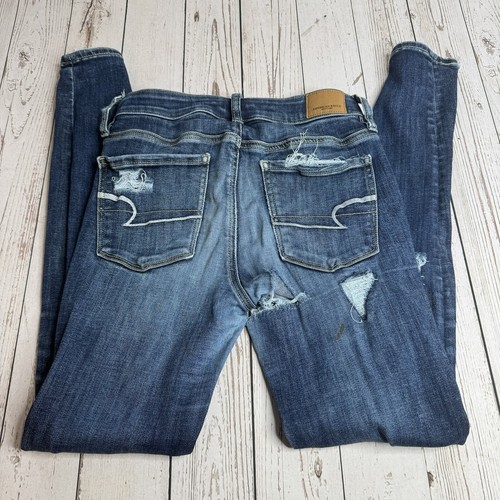 American Eagle Super Super Stretch X Ankle Jeans Distressed Denim Womens Size 2 - Picture 3 of 12