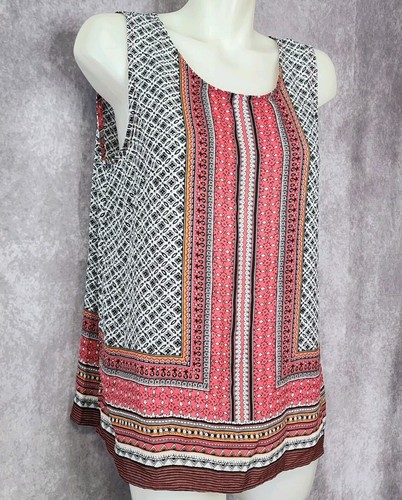 Cynthia Rowley Sleeveless Button Back Tank Top Womens Size Large Pink Black - Picture 4 of 6