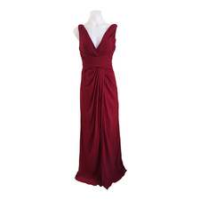 Watters & Watters Sz 4 Maria Gown Maxi Shift Dress Red V Neck Hourglass Cut Out
