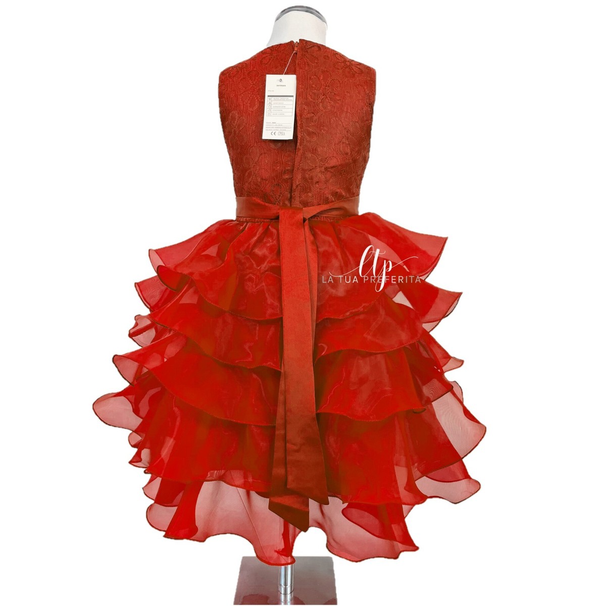 Bambina Abito a Strati Rosso Principessa Pizzo Cerimonia Festa