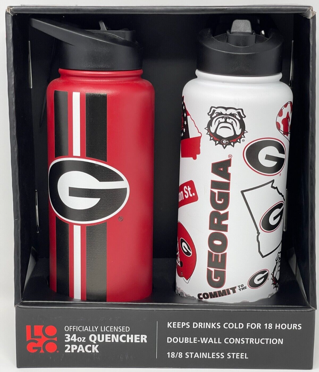 2x Logobrands NCAA Georgia Bulldog 34 oz Quencher Water Bottles